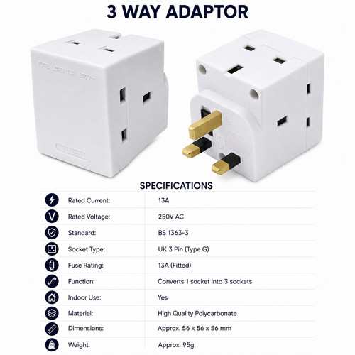 Way adaptor pin mains - adaptor, 3
