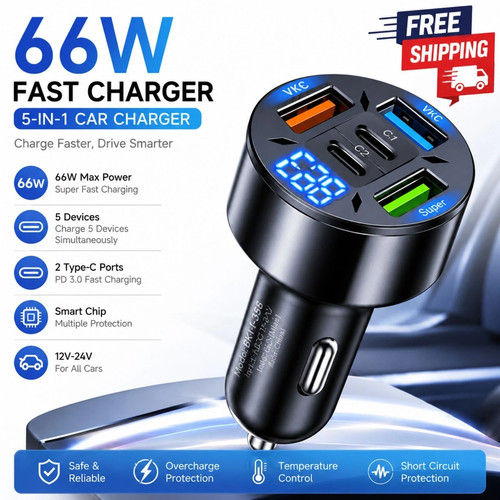 Fast car charger 66w quad - fast, pd