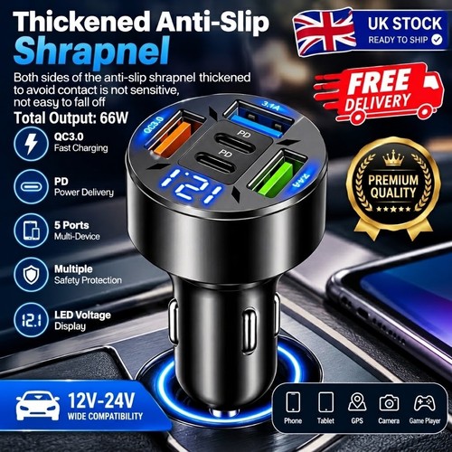 Fast car charger 66w quad - pd,