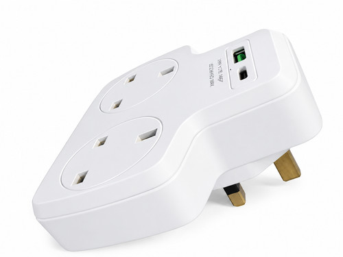 Double plug adapter with usb - adapter,