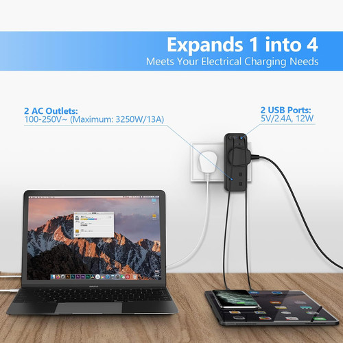 Double plug adapter with usb - adapter,